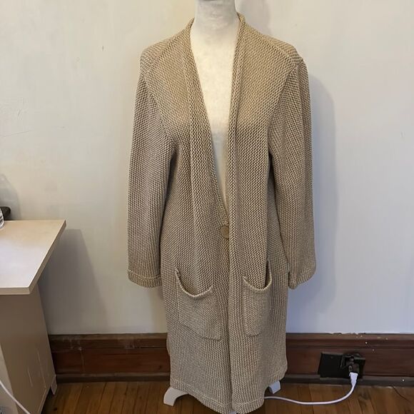 Signature Weekend tan long open long sleeve cardigan with one button Size L - Picture 1 of 11
